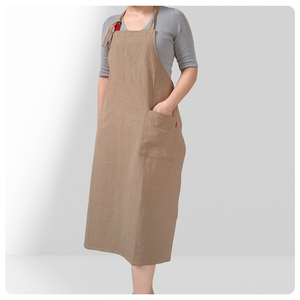 <span class=keywords><strong>Tablier</strong></span> de travail de cuisine en <span class=keywords><strong>lin</strong></span> <span class=keywords><strong>japonais</strong></span> kaki profond personnalisé pour hommes et femmes nouvelle ceinture de protection anti-salissure - Product Image 5