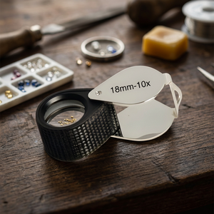 แว่นขยายแบบพกพา S-137 พร้อมด้ามจับยางกันลื่น ขนาด 10x 18 มม. เลนส์แก้วออพติคอล สำหรับตรวจสอบอัญมณีและเพชร - Product Image 2