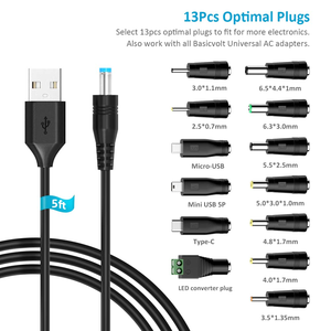 Câble d'alimentation USB-DC 5V universel avec prise DC 5,5x2,1 mm <span class=keywords><strong>et</strong></span> connecteurs <span class=keywords><strong>jack</strong></span> 13 broches - Product Image 5