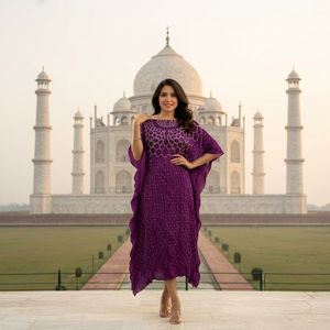 Caftán de Algodón Magenta Oscuro, Largo hasta el Suelo, Corte Holgado, Ropa Étnica Tradicional para Mujer, Estilo de Boda de India y Pakistán - Product Image 1