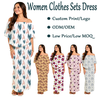 Ensembles de vêtements pour femmes tendance, robe ODM personnalisée, imprimé floral hawaïen, décontractée, ample, été, robe à épaules dénudées, tenue en deux pièces