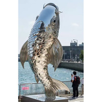 Sculpture de poisson Koi en métal pour décoration de parc extérieur, sculpture de poisson miroir en acier inoxydable poli, artisanat métallique extérieur