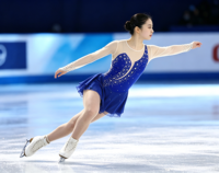 Robe de patinage artistique bleu roi en maille transparente à manches longues, dos en V profond, jupe ornée de strass, pour enfants et filles, performance scénique