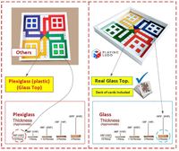 Jeu de société Ludo personnalisé avec plateau en verre véritable, 17 pouces sur 17 pouces, plateau en bois avec 16 jetons et 2 dés