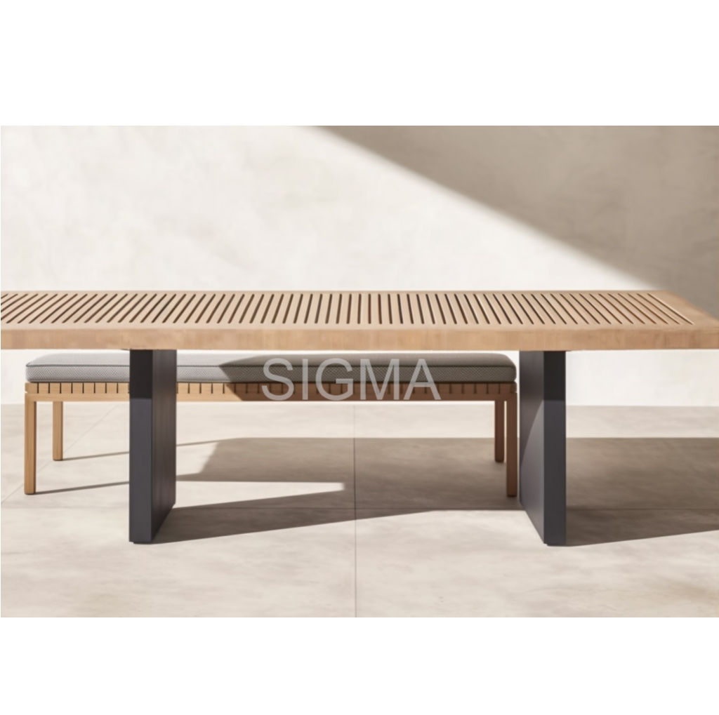 Custom garden outdoor furniture set rectangle table handcrafted multiple seats teak wooden dining table