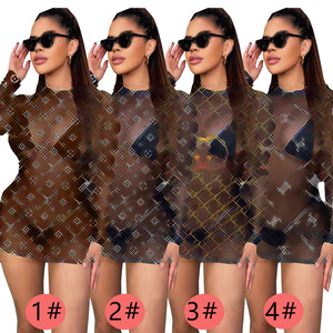 Mode transfrontalière européenne et américaine pour femmes DD6669 Sexy Slim-fit High Elastic Neck Translucent Mesh Perspective Wrong Hip - Product Image 2