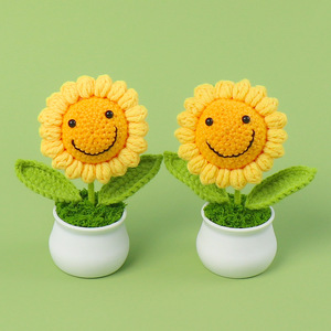 MZH003 Adorable pot de crochet de <span class=keywords><strong>tournesol</strong></span> souriant <span class=keywords><strong>rose</strong></span> 100% naturel fait à la main décoratif fleur en pot centre de table pour la fête des mères - Product Image 2