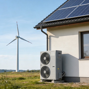 Pompe à chaleur air-eau pour usage domestique avec éolienne et panneaux solaires photovoltaïques - Product Image 1