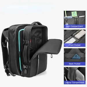 Büyük kapasiteli erkek sırt çantası 15.6 inç su geçirmez Laptop sırt çantaları Oxford genişletilebilir seyahat iş çantası