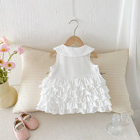 Robe d'été pour filles, en coton, couleur unie, col Peter Pan, sans manches, superposée, pour bébé