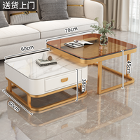 Table basse carrée moderne minimaliste contemporaine à double couche en verre durable avec tiroirs pour hôtel et salon