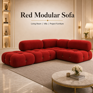 Sofá Cama Modular de Chenilla con Diseño Icónico en Rojo Vibrante, Pieza de Diseño Versátil para Interiores de Apartamentos, Villas y Hoteles - Product Image 1