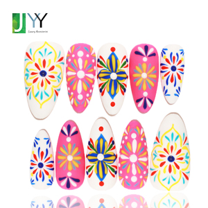 Uñas Postizas de Diseño Personalizado, Estilo <span class=keywords><strong>Boho</strong></span> Mate, Hechas a Mano, Acrílico Real, Proveedor de Uñas Postizas de Alta Calidad, Uñas Falsas de Almendra Pintadas a Mano - Product Image 1