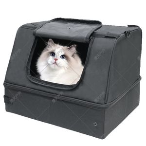 Portable Foldable Waterproof <b>Cat</b> <b>Litter</b> <b>Box</b> Black Polyester Large Capacity <b>Outdoor</b> Travel Durable Easy Clean Odor Control - Product Image 5