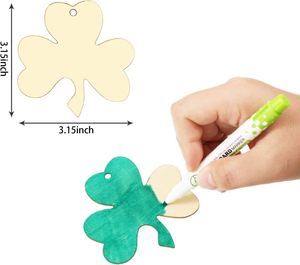 Ornements en bois en forme de trèfle pour la Saint-Patrick, en gros, découpe de trèfles en bois brut pour l'artisanat DIY, décorations de fête - Product Image 4