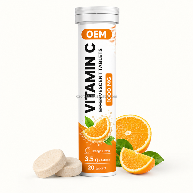 OEM Vitamin C Effervescent Dissolvable Tablets 1000mg Adult Supplement Providing Energy 20 Tablets Per Bottle