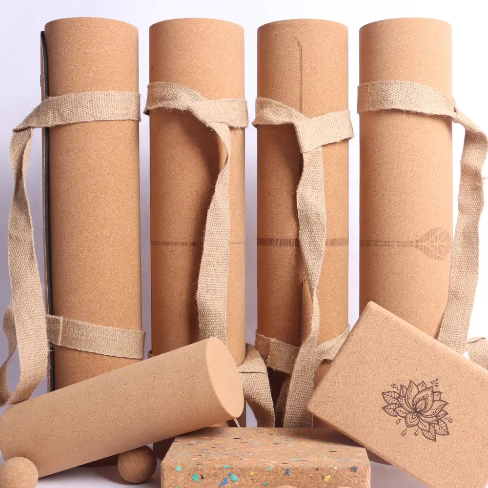 Tappetino da Yoga in sughero di lusso kork set con borsa personalizzato-antiscivolo, ecologico, resistente al sudore. Più spesso, più lungo e più largo per un maggiore supporto