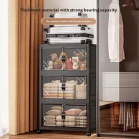 Armoire de rangement pliable en plastique, sans installation, organisateur à 3 niveaux avec portes et roulettes, étagère à jouets et livres, vente en gros