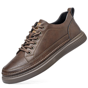 <b>White</b> Leather Sneakers Men Low <b>Heel</b> Breathable Rubber Sole Casual Walking Shoes - Product Image 5