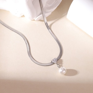 Snake Bone <b>Chain</b> Necklace with Square Zircon Pendant Geometric <b>Titanium</b> Steel Gold Plated Stainless Steel for Gift - Product Image 2
