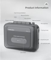 Enregistreur de cassette stéréo Walkman sans haut-parleur, lecteur de cassette avec arrêt automatique, enregistrement vocal via un micro intégré