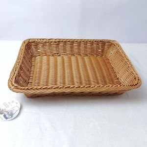 Rectangular Imitation Rattan <b>Basket</b> Brown Off White Coffee Color Plastic Storage Tray For Fruit Snack Candy Baking <b>Bread</b> - Product Image 3