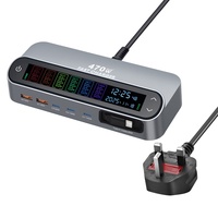 Station de charge rapide multi-ports 470W avec affichage numérique, concentrateur USB, adaptateur secteur, prise US/EU/AU/UK, chargeur GAN