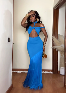 OuYaan costiero frange ritmo Maxi abito Chic festa di compleanno <span class=keywords><strong>donna</strong></span> abito affascinante veste 2025 nuovi stili - Product Image 3