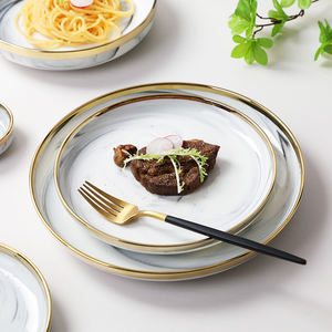 Cuencos de cerámica con bordes dorados de diseño de mármol de 16 piezas, platos y platos, cuenco para sopa, cuchara, juegos de vajilla para el hogar, juego de cena de cerámica - Product Image 4