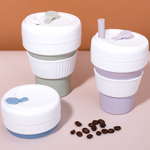 Tùy Chỉnh 12Oz Du Lịch Xách Tay Cốc Cà Phê Có Thể Gập Lại Chất Lượng Cao Cấp Thực Phẩm Silicone Nước Cốc Nắp An Toàn Nóng Cho Sử Dụng Ngoài Trời - Product Image 1