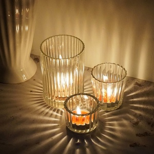 Wholesale Clear Glass Votive Holder Stripe Amber Color for Home Decoration Soy Wax Scented <b>Candle</b> Making Jar <b>Candle</b> Container - Product Image 4
