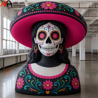 Buste de Crâne Géant Gonflable pour le Jour des Morts avec Chapeau Sombrero, Décoration Gonflable Mexicaine pour l'Événement du Jour des Morts