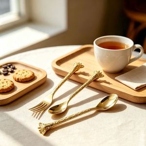 Fourchette et cuillère à café créatives en forme de girafe, cuillère à thé de dessin animé, fourchette à dessert et cuillère à glace pour enfants, pour restaurant, maison, fête - Product Image 4