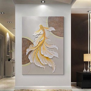 Art mural abstrait de poisson Koi, peinture acrylique à la spatule, toile décorative pour entrée, salon et salle de bain - Product Image 4
