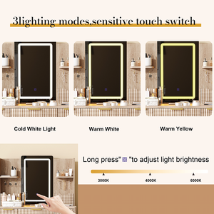 Modern 4-Drawer Solid Wood Vanity Desk with LED Mirror & Carved Details Fluted Makeup <b>Table</b> for Living Room Metal <b>Legs</b> PU Stool - Product Image 3