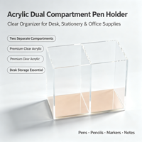 Porte-stylos en acrylique à double compartiment, organisateur de bureau, boîte de rangement pour crayons avec accents en cuivre, pour le bureau, la maison et l'école