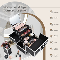 Trousse de Maquillage Portable avec 4 Plateaux Pliables et Support à Pinceaux Amovible, Grande Boîte Cosmétique, Organisateur de Rangement pour Ongles avec Miroir