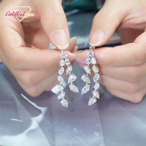 Pendientes de Diamantes Cultivados en Laboratorio Hechos a Medida con Hoja de Oro, Joyería de Oro Sólido de 10K/14K/18K, Pendientes de Diamantes de Laboratorio con Corte Marquesa y Pera VVS DEF - Product Image 3