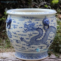 RZFH03-C Jardinière en céramique de grande taille, motif de dragon volant bleu et blanc peint à la main