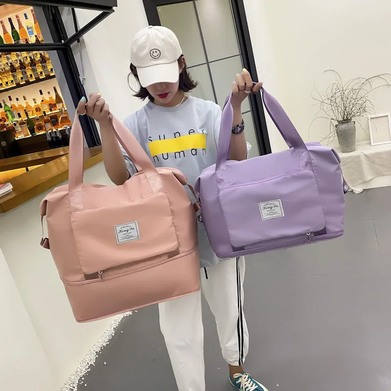 Foldable Travel Bags Simple Pure Color Shoulder Bag Tote Fashion Sports Gym Bags For Men Women