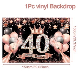 Zwart Roze 18 Th Happy <span class=keywords><strong>Birthday</strong></span> Achtergrond Achtergrond Vinyl Verjaardag Opknoping Banner Achtergrond Voor Meisje Party Wall - Product Image 6