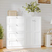 Armoire en bois avec 4 tiroirs et 2 portes, 43''H, meuble de rangement pour vêtements, commode avec tringle de suspension, pour chambre à coucher ou chambre de bébé