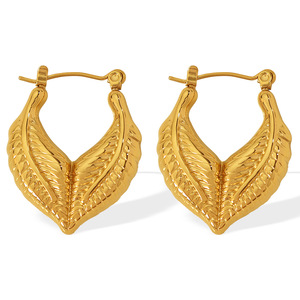 ต่างหูห่วงลายใบไม้ ชุบทอง โลหะผสมสังกะสี เครื่องประดับแฟชั่นสำหรับผู้หญิง - Product Image 5