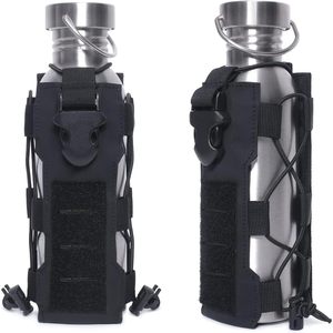 Tactical Water Bottle Sleeve Elastic Adjustable Holder For Outdoor Hiking Cycling With Buckle Closure Black Khaki Military Green - Product Image 5