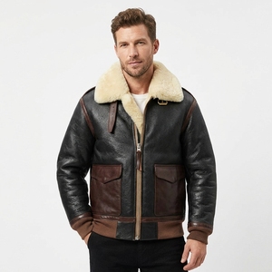 Nouvelle veste <span class=keywords><strong>de</strong></span> <span class=keywords><strong>pilote</strong></span> américaine en cuir épais avec fourrure <span class=keywords><strong>de</strong></span> mouton, style classique rétro, veste bomber d'hiver pour hommes, fabrication OEM - Product Image 1