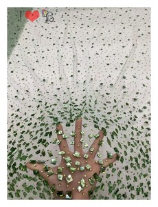 Vải ren pha lê cao cấp dùng cho áo cưới, đính đá thủ công, vải lưới ren pha lê trắng - Product Image 6