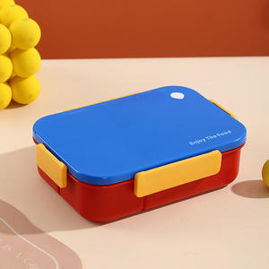 Bencircle XW06 Cute Large Capacity 1450ml <b>Plastic</b> Rectangular Single Tier Bento <b>Box</b> with Spoon 4 Side Lock 3-Compartment - Product Image 1