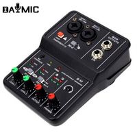 DAYMIC Mini Mixer Audio USB a 2 Canali con Alimentazione Phantom 48V, Materiale ABS, Modello Q12-C04, Console Audio Nera per DJ/Uso in Club