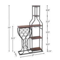 Étagère à vin solide à 5 niveaux, capacité de 11 bouteilles, porte-verres, finition marron rustique, structure en métal, design minimaliste et gain de place