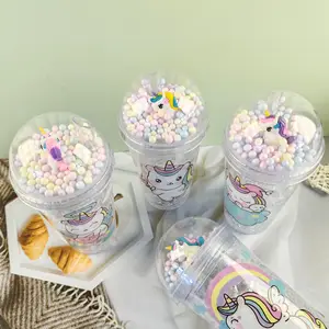 כוס חד קרן מצוירת עם קרח סיטונאי כוס מותאמת אישית לילדים מתנות מסיבת יום הולדת קיר כפול כוס פלסטיק עם קש